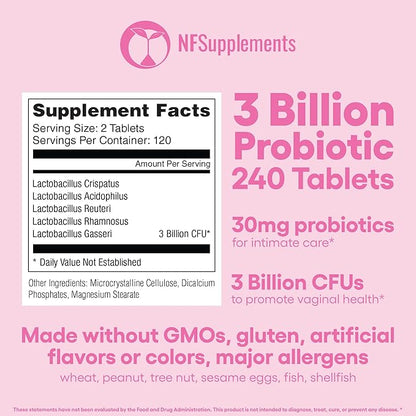 Natural Foundation Supplements Vaginal Probiotics Supplement Supports PH Balance & Intimate Flora 240 Tablets 3 Billion CFU (240, Vaginal Probiotics)
