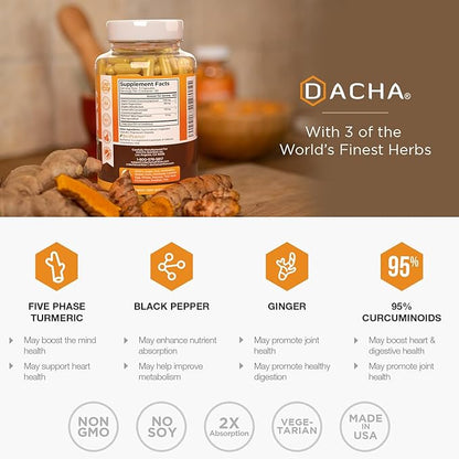 DACHA Tumeric Curcumin Supplement - 1500mg Joint Support Supplements Turmeric with Black Pepper Ginger 95% Curcuminoids Capsules