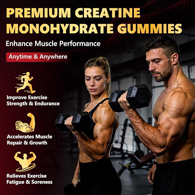 Creatine Monohydrate Gummies 6000mg for Men & Women, Sugar Free Creatine Gummy for Pre & Post Workout, High Absorption Supplement with BCAA, Support Boost Strength, Endurance & Muscle Recovery