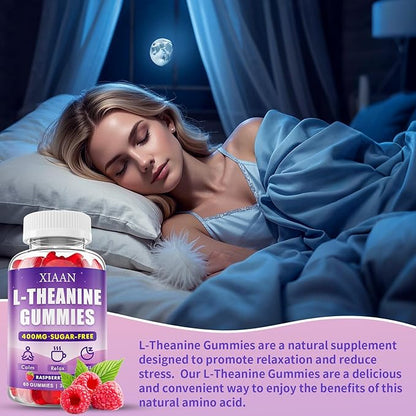 L-Theanine Gummies for Kids & Adults, L'Theanine 400mg Chewable L Theanine Supplement for Calm, Zzz & Relaxation Support, Vegan, Organic, Raspberry Flavor, 60 Counts