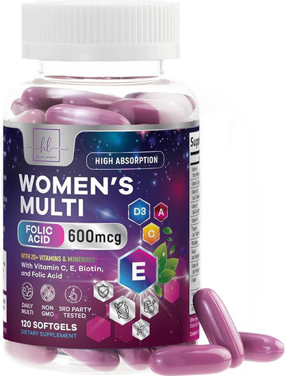 Multivitamin For Women - Complete Daily Woman's Multivitamins with Biotin, Calcium, Folic Acid, Iron, Zinc, Vitamin A, C, D, E & B Vitamins, Women's Hair Skin and Nails Supplements - 120 Softgels