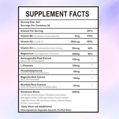 Cortisol Supplement Drops, 18-in-1 Cortisol Detox w. Magnesium Glycinate&Ashwagandha, L-Theanine, Phosphatidylserine, Hormone Balanced for Women, Mood Focus, Promote Seep