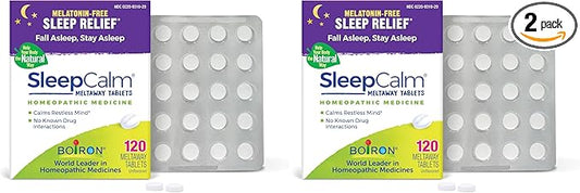 Boiron SleepCalm Tablets Sleep Aid for Deep,Relaxing,Restful Nighttime Sleep - Melatonin-Free and Non Habit-Forming -,120 Count (Pack of 2)