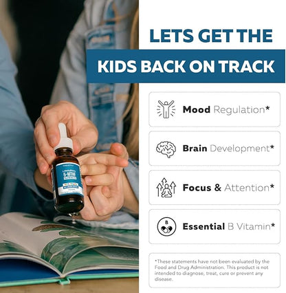 Organic Kids Methylfolate + Methyl B12 Cofactor - Flavorless, Sublingual Form - 5-MTHF Form, Superior Form of Folate - Adjustable Dosing for All Ages - Mood, Behavior, Cognition - 1 oz.