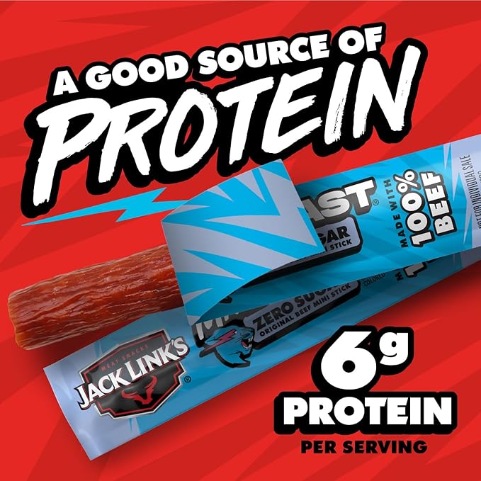 Jack Link’s x MrBeast Beef Sticks, Zero Sugar Mini Beef Sticks, As Seen on Beast Games, 6g Protein, Made with 100% Real Beef, Pantry-Ready Snacks, 12 Count