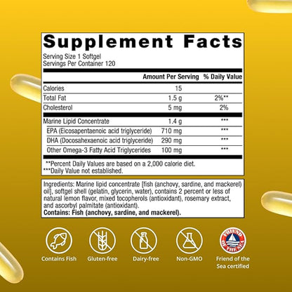 Metagenics OmegaGenics EPA-DHA 1000 mg - High Potency Omega-3 Fish Oil Supplement for Heart, Brain & Joint Health* - Sustainably Sourced - 120 Softgels