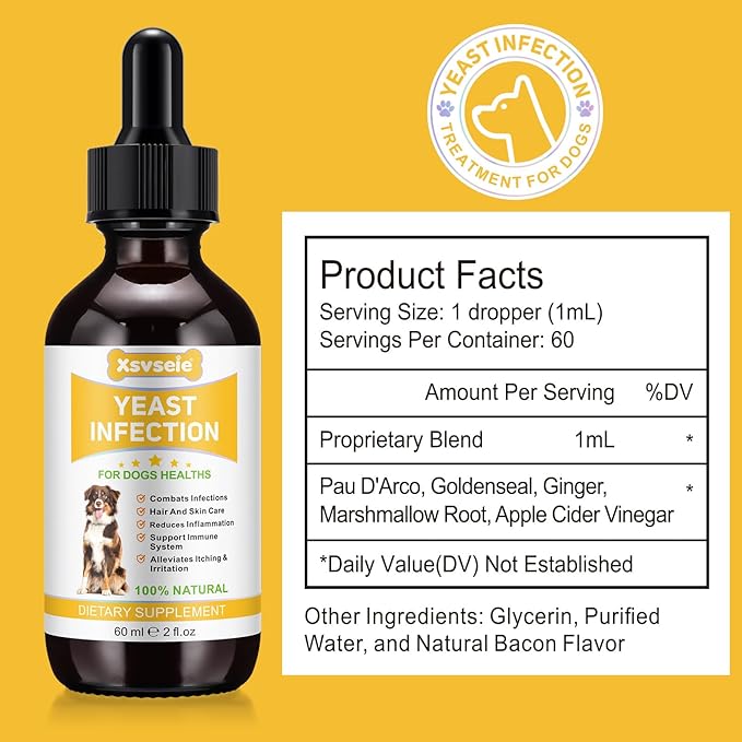 Yeast Infection Treatment for Dogs - Natural Dog Ear Infection Drops for Itch & Allergy Relief, Soothes Skin Inflammation, Dog Yeast Infection Treatment for All Breeds & Sizes, 2 fl oz