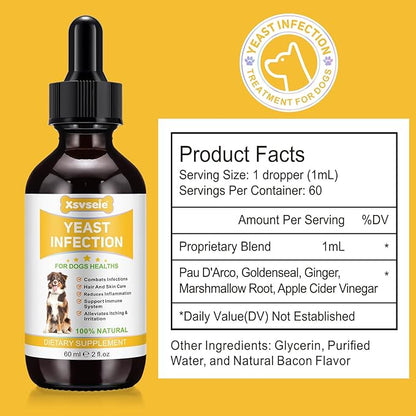 Yeast Infection Treatment for Dogs - Natural Dog Ear Infection Drops for Itch & Allergy Relief, Soothes Skin Inflammation, Dog Yeast Infection Treatment for All Breeds & Sizes, 2 fl oz