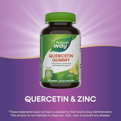 Nature’s Way Quercetin Gummies with Zinc, Immune Defense*, Powerful Antioxidant*, Lemon Flavored, 60 Gummies