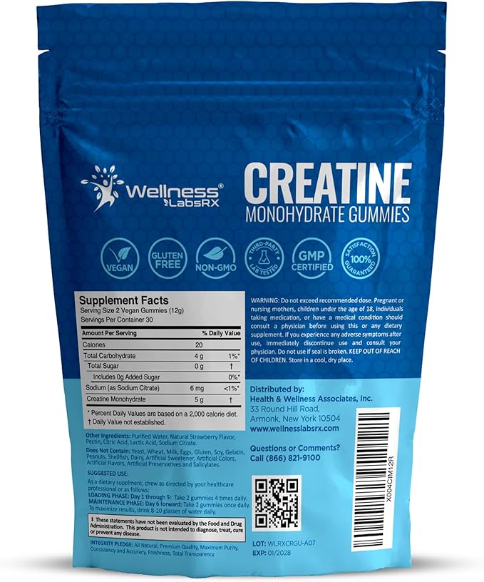 Creatine Gummies 5000mg, 30 Servings Creatine Monohydrate Gummies - Third-Party Tested Creatine for Women, Strawberry Flavor Creatine for Men, Muscle Growth, Strength, and Recovery - Pack of 1