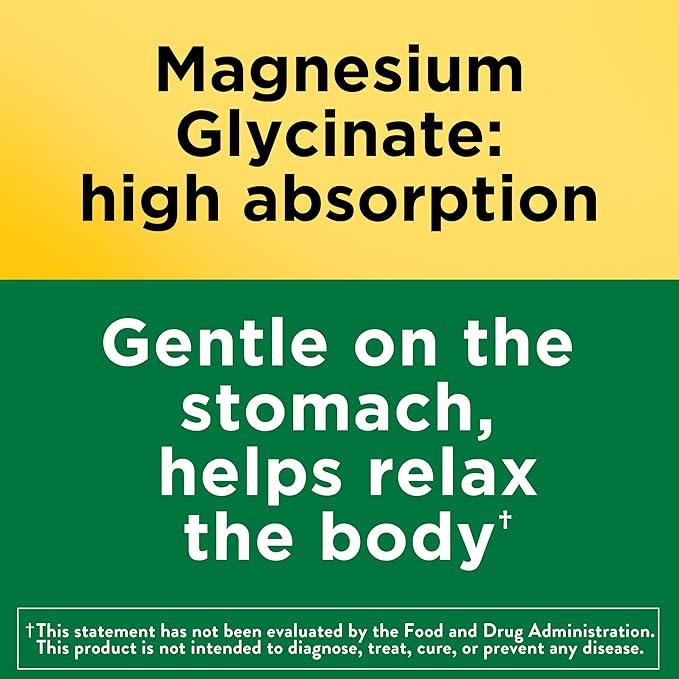Nature Made Magnesium Glycinate 200 mg per serving, Magnesium Supplement for Muscle, Heart, Nerve and Bone Support, 180 Magnesium Bisglycinate Capsules, 90 Day Supply