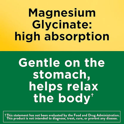 Nature Made Magnesium Glycinate 200 mg per serving, Magnesium Supplement for Muscle, Heart, Nerve and Bone Support, 180 Magnesium Bisglycinate Capsules, 90 Day Supply