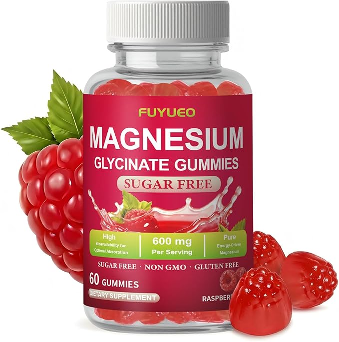 Magnesium Glycinate Gummies, Sugar Free Magnesium Supplement for Men & Women, Supports Relaxation, Gentle on Stomach, Chewable, Raspberry, 60 Count (Pack of 1)