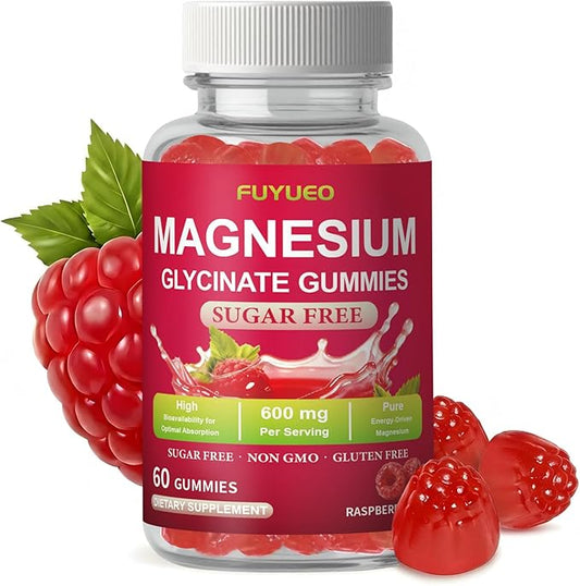 Magnesium Glycinate Gummies, Sugar Free Magnesium Supplement for Men & Women, Supports Relaxation, Gentle on Stomach, Chewable, Raspberry, 60 Count (Pack of 1)