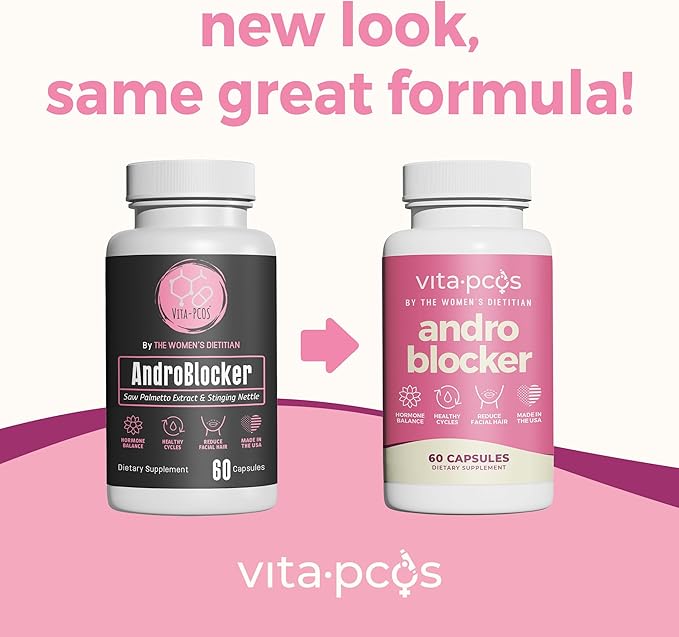 VITA-PCOS AndroBlocker Balance Supplement for Women - Stinging Nettle Capsules with Zinc & Inositol for Unwanted Facial Hair & Healthy Period - Saw Palmetto for Women Energy & Vitality - 60 Capsules