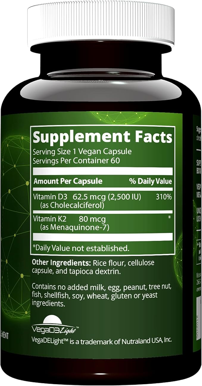 MRM Nuturition Vegan Vitamin D3 & K2 | Bone + Immune Health | Made from lichens | Supports Calcium Absorption | Vegan + Vegetarian Friendly | 60 Servings