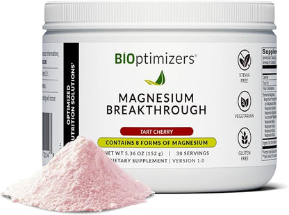 BIOptimizers Magnesium Breakthrough Drink - 8 Forms of Magnesium, Electrolytes, Sleep Health, Stress, Muscle Recovery, Heart Support | Glycinate, Citrate, Malate- Tart Cherry