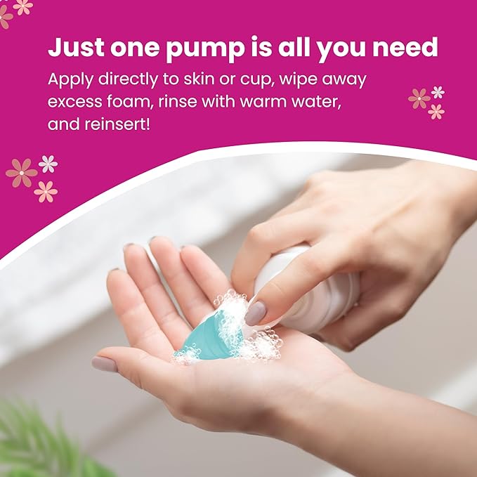 DUTCHESS Foaming Menstrual Cup Cleanser & Feminine Wash (3.4 oz), pH Balanced Plant Based Ingredients, Safe for Silicone Feminine Care Period Cups & Discs