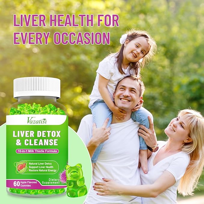 Milk Thistle Gummies for Adults. Liver Cleanse Detox Repair Gummies, Milk Thistle Extract Supplement for Liver Support Digestive Antioxidant, 60ct Apple Flavor
