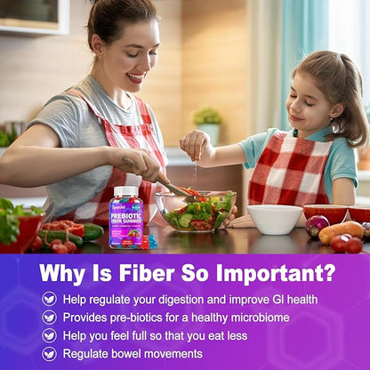 Prebiotic Fiber Gummies, 5g Fiber per Serving, 2 Billion CFU Bacillus Coagulans + Vitamin D3, Sugar Free Pectin Mixed Berry Gummies, Inulin (FOS) + Acacia + Apple Pectin, 120 Gummies (60 Servings)