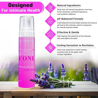 100% Natural Feminine Wash - 250 ml pH-Balanced Yoni Femme Mousse - Daily Intimate Cleansing Wash for Sensitive Skin - Gentle Vaginal Cleanser for Women