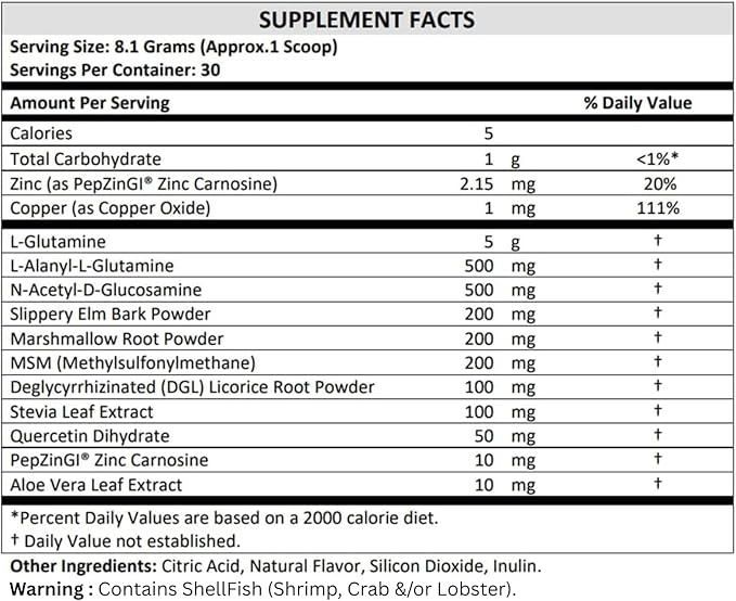 TERRA ORIGIN Healthy Gut Mint Flavor |30-Servings with L-Glutamine, Zinc, Glucosamine, Slippery Elm Bark, Marshmallow Root and More!