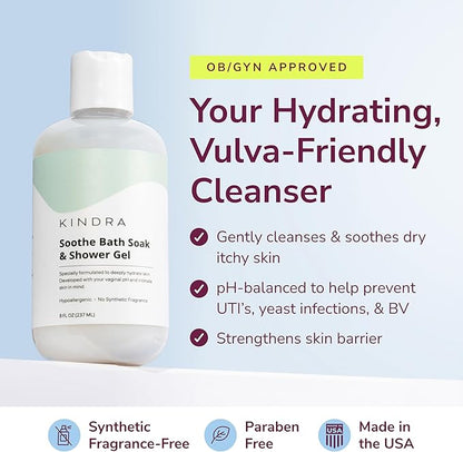 Kindra Soothe Feminine Wash - pH Balanced Unscented Intimate Wash - OBGYN Recommended for Vulva Dryness, Odor, Anti Itch, Infection Prevention, and Irritation - Vaginal Health Safe
