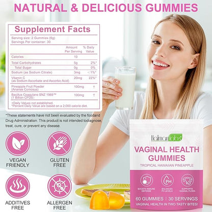 Vaginal Probiotics for Women, Ph Balance Vaginal Probiotics Gummies, Feminine Balance Womens Probiotic Vitamins Supplement,Improve Immune,Promote Vaginal Health - 60 Pineapple Gummies