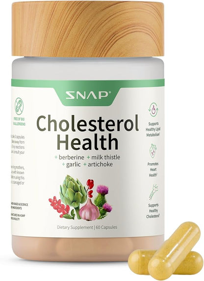 Snap Supplements Cholesterol Health - Artichoke, Milk Thistle, Garlic, and Berberine Supplement with Beta Sitosterol (95% Plant Sterols) for Digestive and Metabolic Support, 60 Capsules (30 Servings)