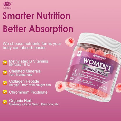 2 Pack - Womens Multivitamin Gummy, Methylated Multivitamin for Women, Biotin, Methylfolate, Iron, Collagen, Vitamins A C D, B Complex, Antioxidants for Women's Daily Support, Beauty, Immune, No Sugar