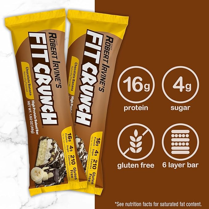 FITCRUNCH Snack Size Protein Bars, 6-Layer Baked Bar, 4g of Sugar, Gluten Free & Soft Cake Core (18 Bars, Chocolate Banana)