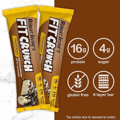 FITCRUNCH Snack Size Protein Bars, 6-Layer Baked Bar, 4g of Sugar, Gluten Free & Soft Cake Core (18 Bars, Chocolate Banana)