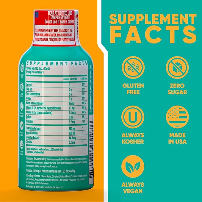 Vitamin Energy Immune+ Extra Strength Energy Shot Pineapple Punch 10 Pack, 260mg Natural Caffeine, B-Vitamins, Citicoline, Green Tea, Immunity & Focus Support, Zero Sugar, Gluten-Free 1.93 fl oz