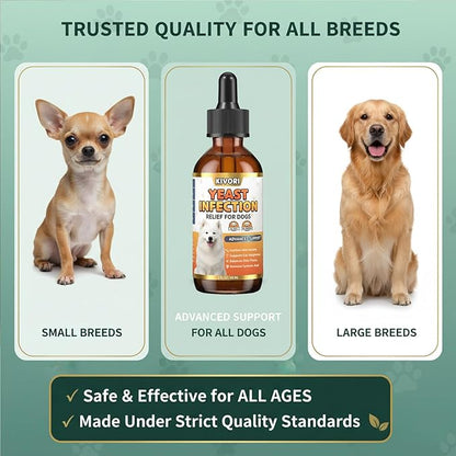 Kivori Yeast Infection Drops for Dogs - Natural Herbal Yeast Drops for Dog Ear, Paw & Skin Itch Relief - All Breeds Anti-Yeast Supplement - 2 fl oz (60ml)