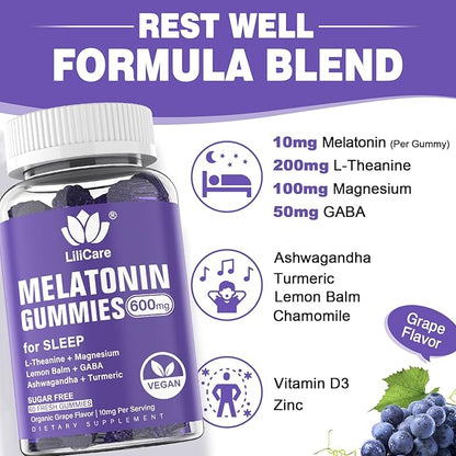 Melatonin 20mg Gummies for Adults (2 Packs) Extra Strength with L-Theanine, Ashwagandha, Magnesium, Turmeric, GABA, Lemon Balm and Chamomile for Supports Healthy Circadian Rhythm, Grape Flavor, 120ct