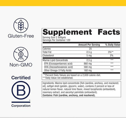 Metagenics OmegaGenics Fish Oil EPA-DHA 720 mg - High Potency Omega-3 Supplement* - Supports Heart, Joint, Brain & Immune Health* - Sustainably Sourced, Purity-Tested Fish Oil - 240 Softgels