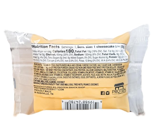 Low Carb Protein Cheesecake Bars | High Protein, Gluten-Free, Clean Ingredients Snack Bars (12, Original)