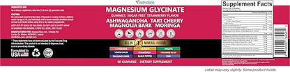 Adndale Magnesium Glycinate 400 mg Gummies with Ashwagandha, Magnesium Malate & Taurate, Tart Cherry, Magnolia Bark, Lemon Balm, Passionflower, Chamomile, L-Theanine, Zinc, Vitamin K2 & D3. 180CT