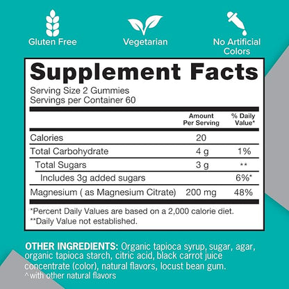 Qunol Magnesium Gummies for Adults, 200mg Elemental Magnesium (from 1,750mg Magnesium Citrate), High Absorption Magnesium Supplement, Supports Nerve, Bone and Muscle Health, Vegetarian, 120 Count