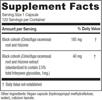 Vitanica Black Cohosh, Cimicifuga Extract Plus, Vegan, 120 Capsules