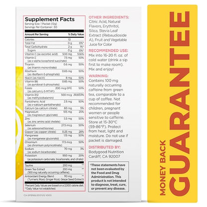 Pureboost Clean Energy Booster, Refreshing Energy Drink Mix with B12 Vitamins, Electrolytes, Antioxidants, Sugar-Free with No Sucralose (Strawberry Lemonade, 30 Count)