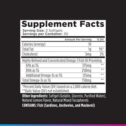 Livingood Daily Fish Oil Omega 3 Supplement, EPA and Dha from Wild Caught Fish, Omega 3 Fatty Acids for Heart, Brain, and Joint Health for Men and Women, Gluten Free, 30 Day Supply, 60 Softgels