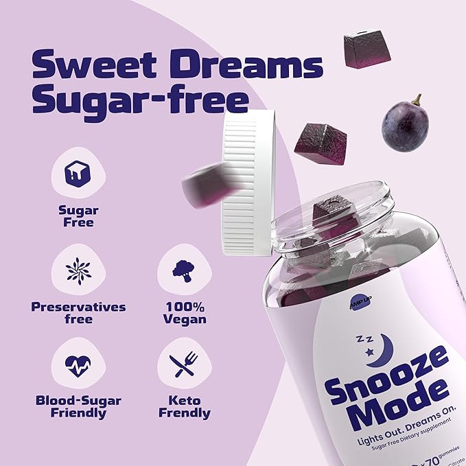 AmpUp Sugar Free Melatonin Gummies 5mg with Magnesium & L-Theanine - 70 Gummies Grape Sleep Gummies for Adults, Natural Sleep Aid Supplement, Non-GMO & Vegan
