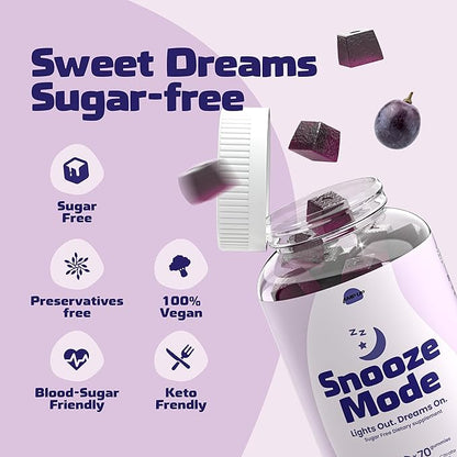 AmpUp Sugar Free Melatonin Gummies 5mg with Magnesium & L-Theanine - 70 Gummies Grape Sleep Gummies for Adults, Natural Sleep Aid Supplement, Non-GMO & Vegan