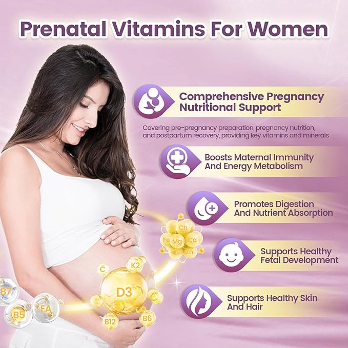 VivoNu 20 in 1 Prenatal Multivitamin, Prenatal Vitamins for Women, Vitamin C D3 K2 B6 B12, Folic Acid, Omega 3 DHA, Choline, Probiotic, Iron, Calcium, Zinc & Magnesium, 300 Softgels