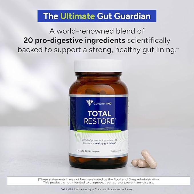 Gundry MD Total Restore Gut Lining Support, Digestive Supplement for Gastrointestinal Wellness, Gut Health Supplement, Gut Health for Women and Men, 90 Capsules (1)