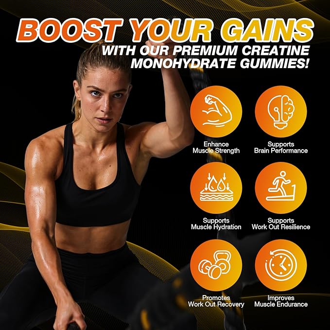Creatine Monohydrate Gummies 8500 MG for Men and Women, Creatine Monohydrate Supplement for Muscle Growth, Strength & Energy Support, Pre Workout Gummies 120 Count Mango Flavor