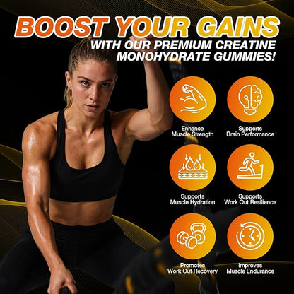 Creatine Monohydrate Gummies 8500 MG for Men and Women, Creatine Monohydrate Supplement for Muscle Growth, Strength & Energy Support, Pre Workout Gummies 120 Count Mango Flavor
