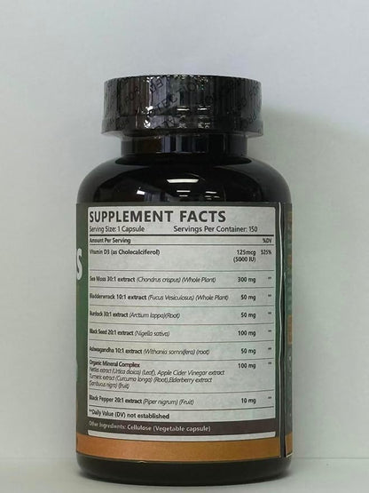 Bualle Irish Sea Moss Capsules – Organic Sea Moss, Black Seed Oil, Ashwagandha Supplements with Bladderwrack, Ginger & Burdock Root – Supports Daily Wellness, Skin & Energy – 150 Capsules,(Pack of 2)