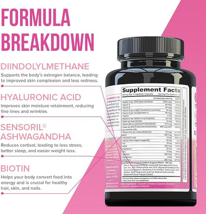 Vitauthority Multivitamin for Women Women’s Daily Multi-Vitamin Supplement with DIM, Iodine, Ashwagandha Supports Youthful Complexion, Healthy Cortisol and Estrogen Balance 30 Day Supply